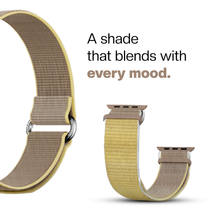 Beige color fitness tracker strap with text 'A shade that blends with every mood.'